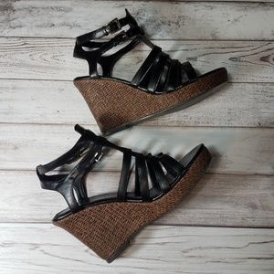 Torrid Black Woven Platform Wedge Sandal - 9W, GUC